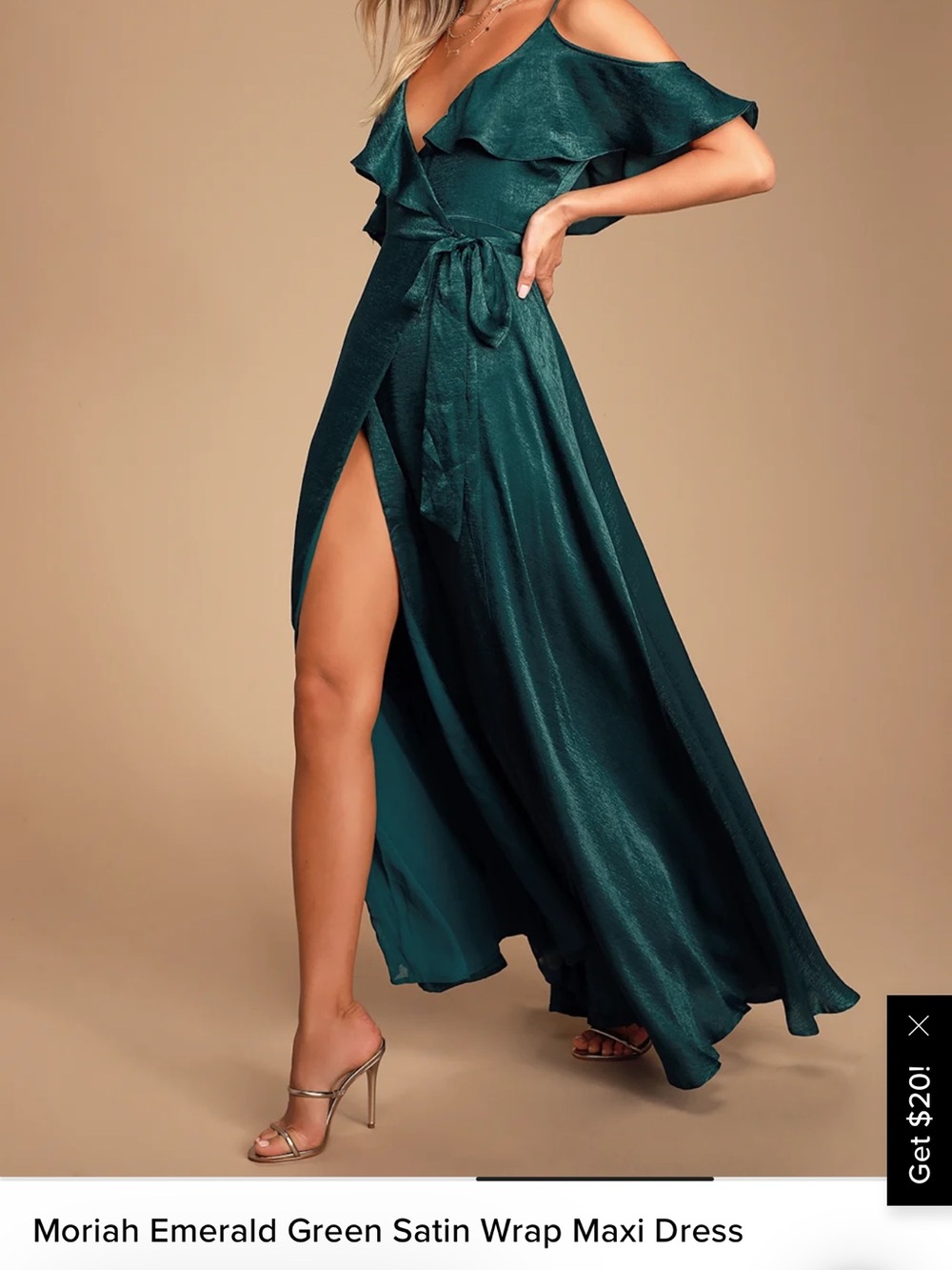 Lulus Emerald Green Satin Wrap Maxi Dress